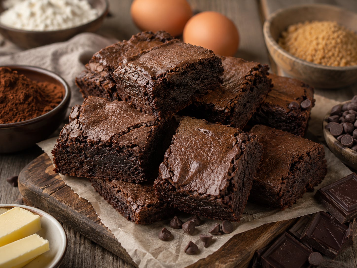 A stack of chocolate brownies