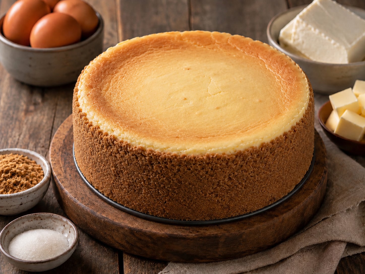 A golden baked cheesecake